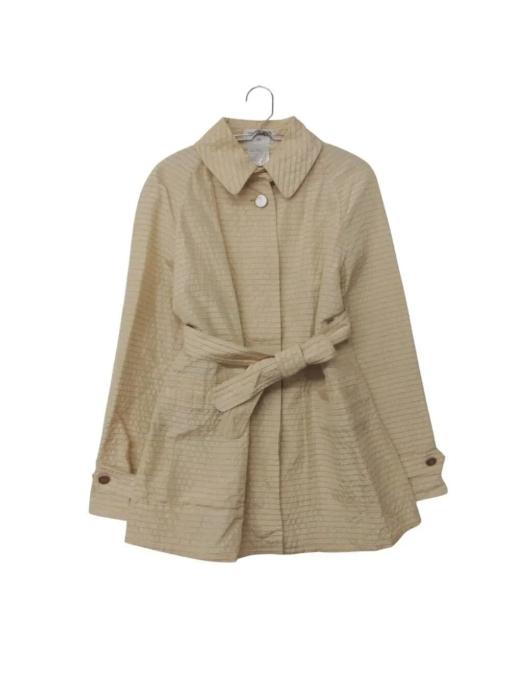 Chanel Soutien Collar Coat 01c Border Pattern Light Outer Beige